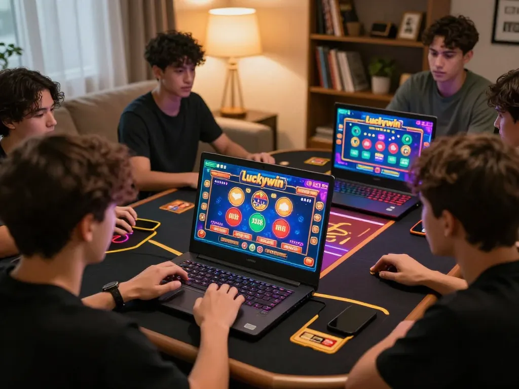 Engaged player strategizing on Luckywin online casino game from home, showcasing immersive gaming experience.