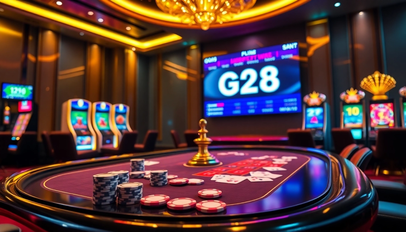 Experience the excitement of G28's online gambling with vibrant casino visuals and interactive games.