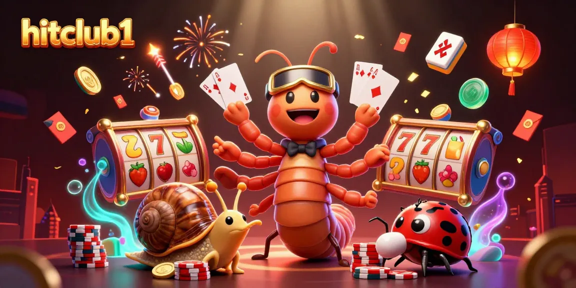 Hitclub1 casino dealers and characters celebrate with vibrant slot reels and dynamic casino elements.