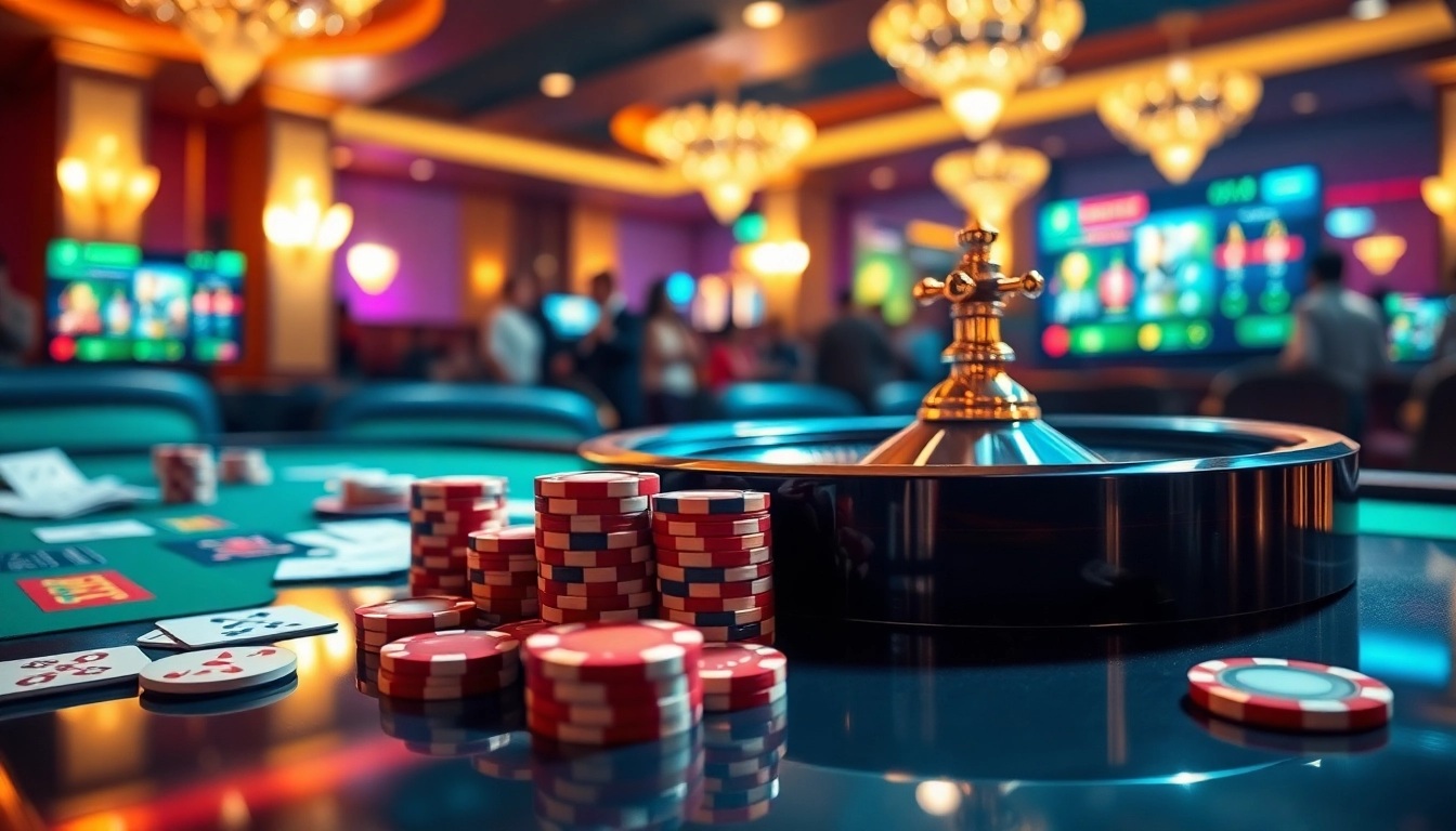 Engage in thrilling games at 58win com, where vibrant poker chips and roulette create excitement.