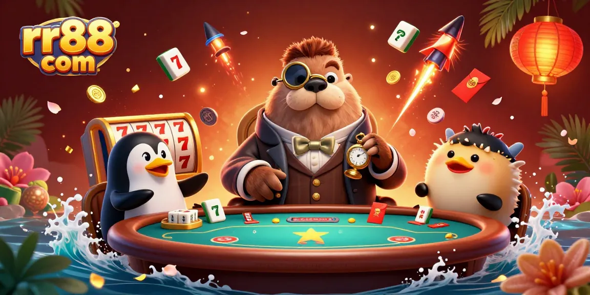 Engage with dynamic gameplay at rr88 com, featuring a jolly walrus and friends gambling underwater.