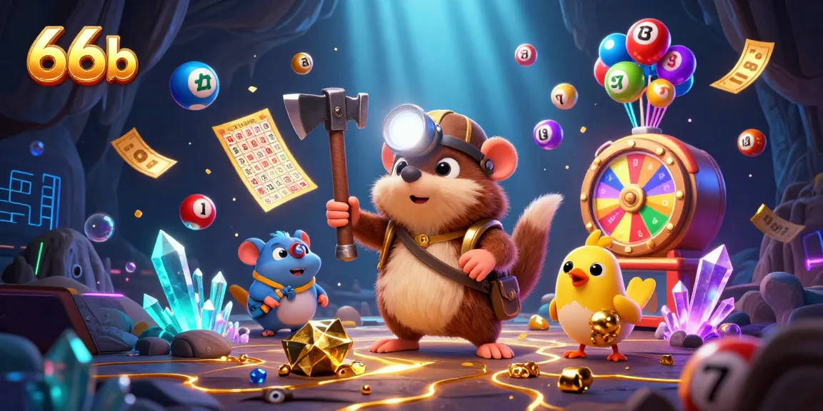Play and win exciting rewards with 66b, featuring a treasure hunter mole and lottery elements