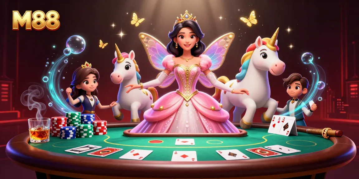 Experience the excitement at M88 with glamorous casino action and vibrant poker elements.