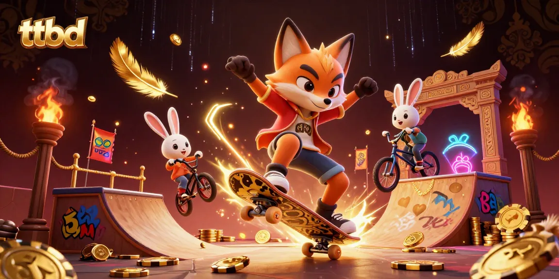 Experience thrilling gaming action with ttbd featuring a skateboarder fox and BMX rabbit in a vibrant casino.