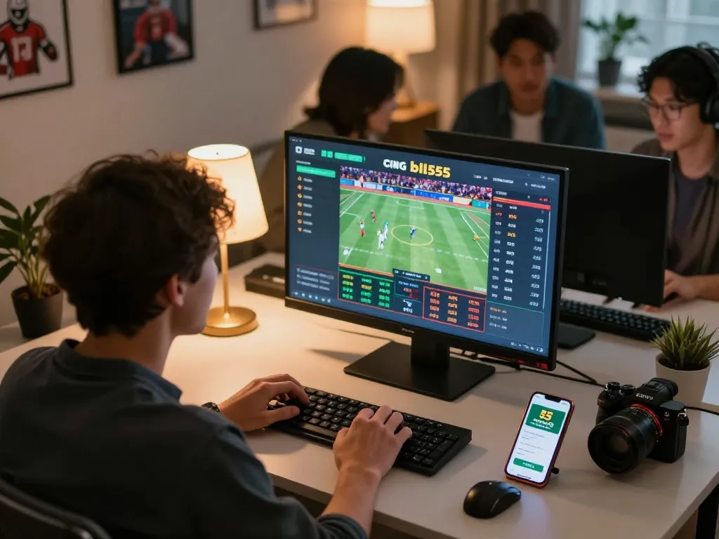 Engaging sports betting moment on bl555 with live odds displayed on the screen and excitement on a user's face.