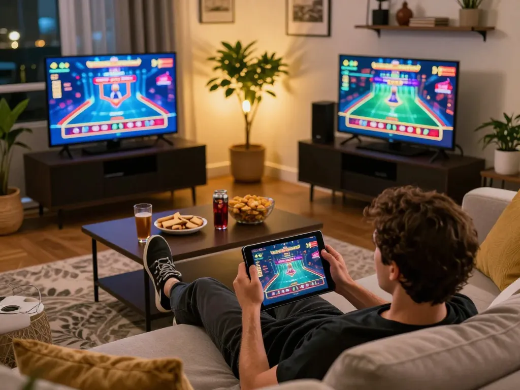 Engage in thrilling fly88 online casino gameplay on your tablet in a cozy home setting