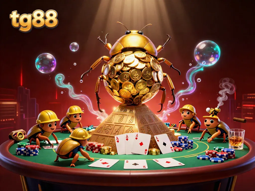 Experience thrilling gameplay at tg88 with golden coins and poker elements in a vibrant casino scene.