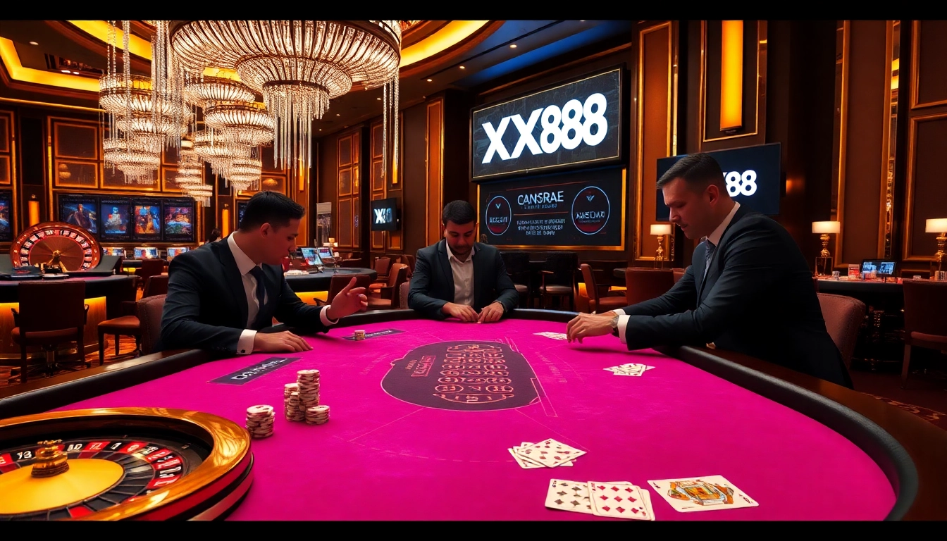 Engaging Baccarat game scene at XX88 casino, showcasing luxury gaming elements.