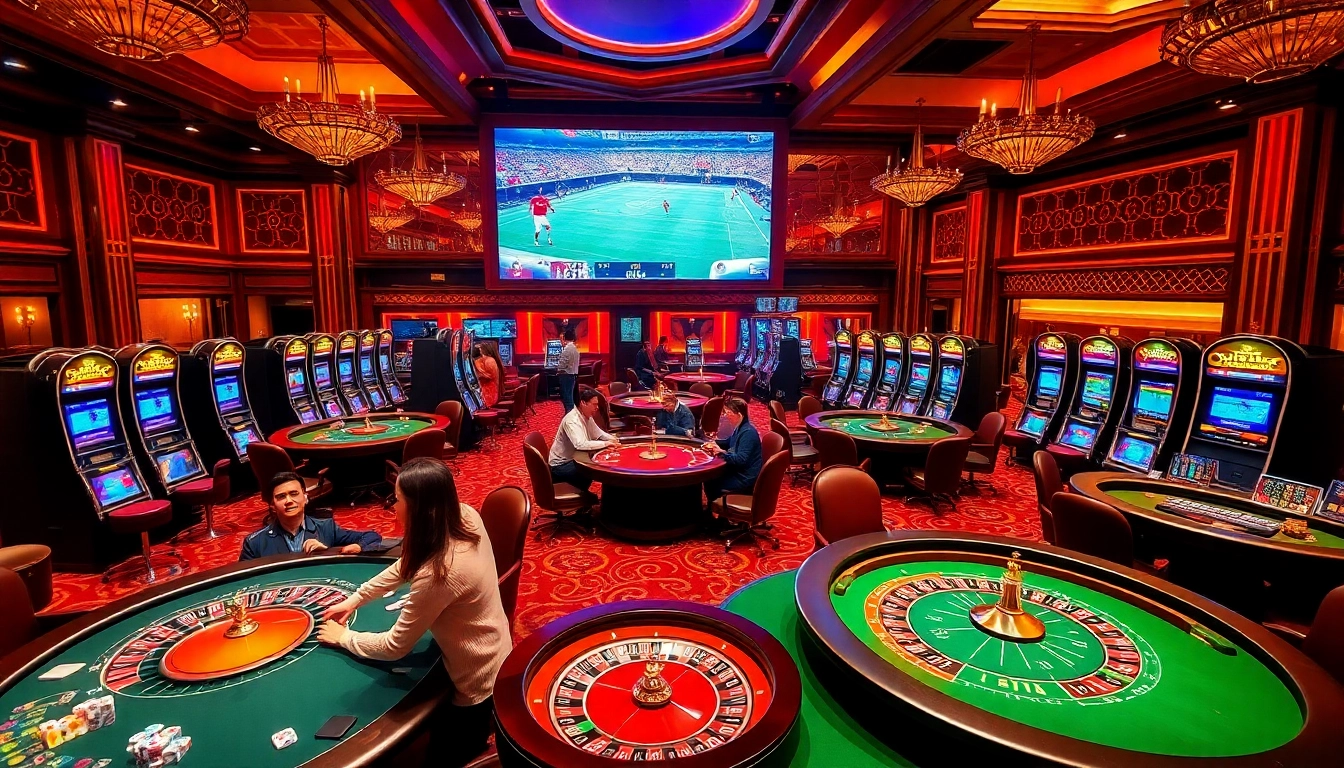 Engaging moment at luongson171tv, where excited players enjoy poker amidst vibrant casino visuals.
