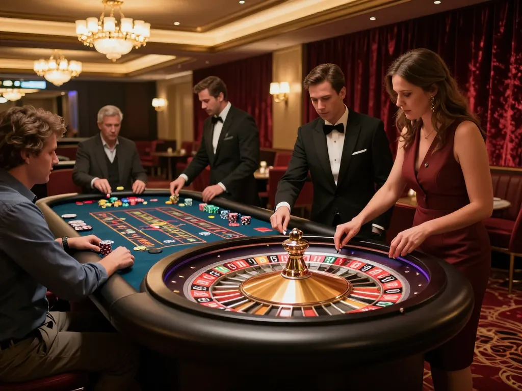 Roulette players engaging at GA6789 casino, vibrant atmosphere and high-stakes excitement.