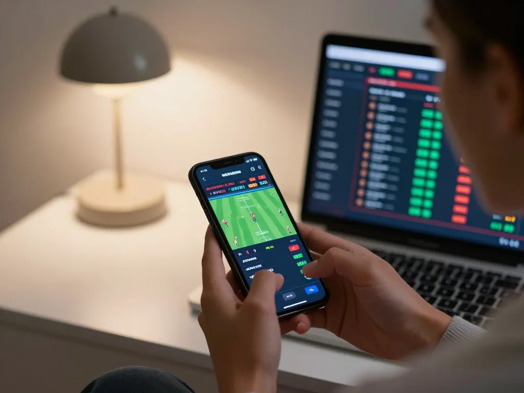 Experience strategic online betting with lc88 in a stylish home setup, viewing live odds on a smartphone