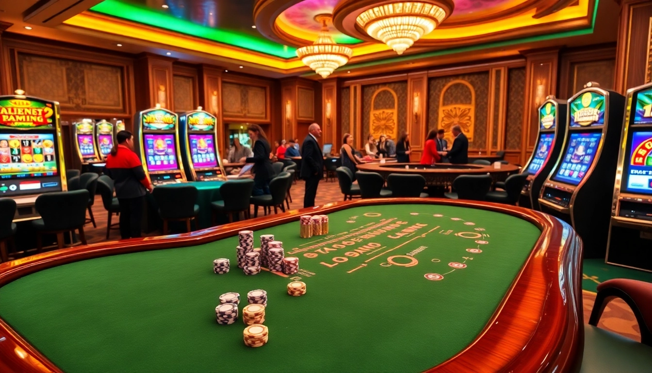 Engaging players at a B52 casino table amid vibrant jackpots and exciting atmosphere.