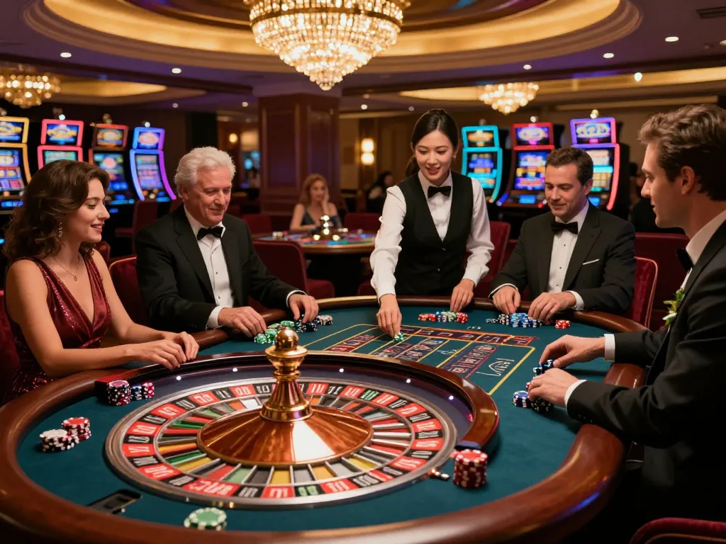 Sunwin players enjoy an thrilling roulette game with vibrant atmosphere and stylish decor.