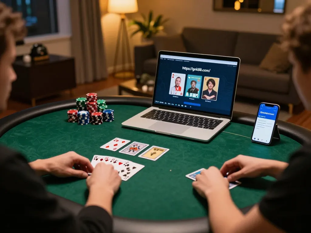 Player engaging in online poker on https://gnk88.com/, showcasing vibrant chips and cards for a thrilling experience
