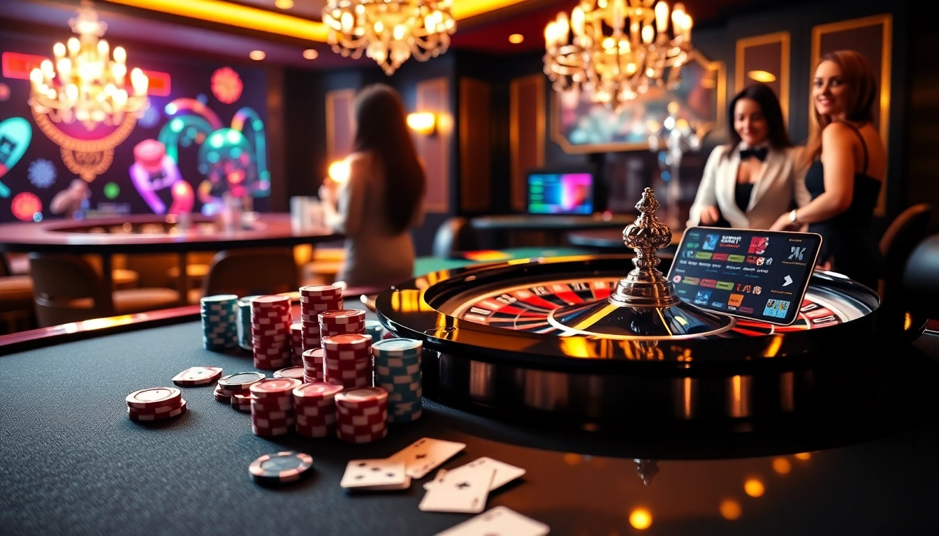 Experience the excitement of RR88 casino with vibrant poker tables and players engaged in thrilling games.