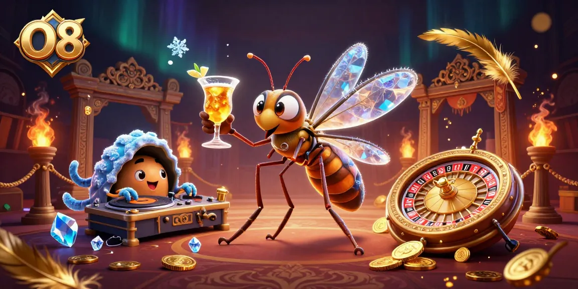 Engage with O8's exciting casino world featuring vibrant characters and dynamic game elements.