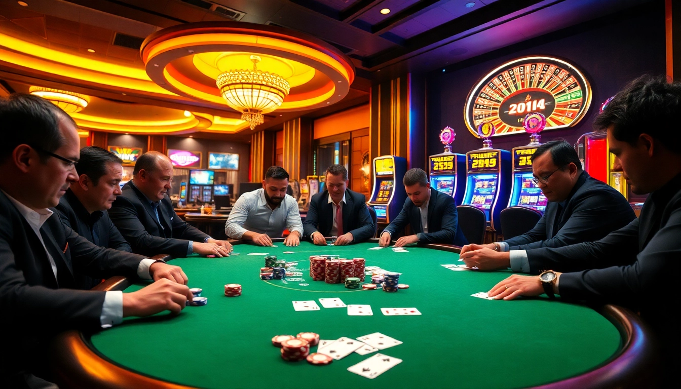 Experience thrilling gameplay at QQ88 with poker and slot machines in a vibrant casino atmosphere.