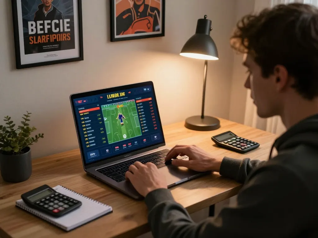 Engaged in tỷ lệ kèo nhà cái during live sports betting at home, blending strategy and comfort