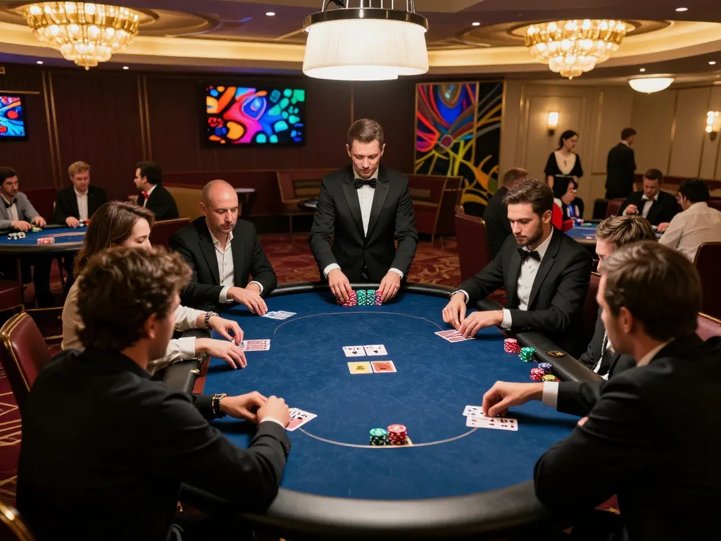Players engaged in a strategic poker game at nhandinhkeonhacai, showcasing intense competition.