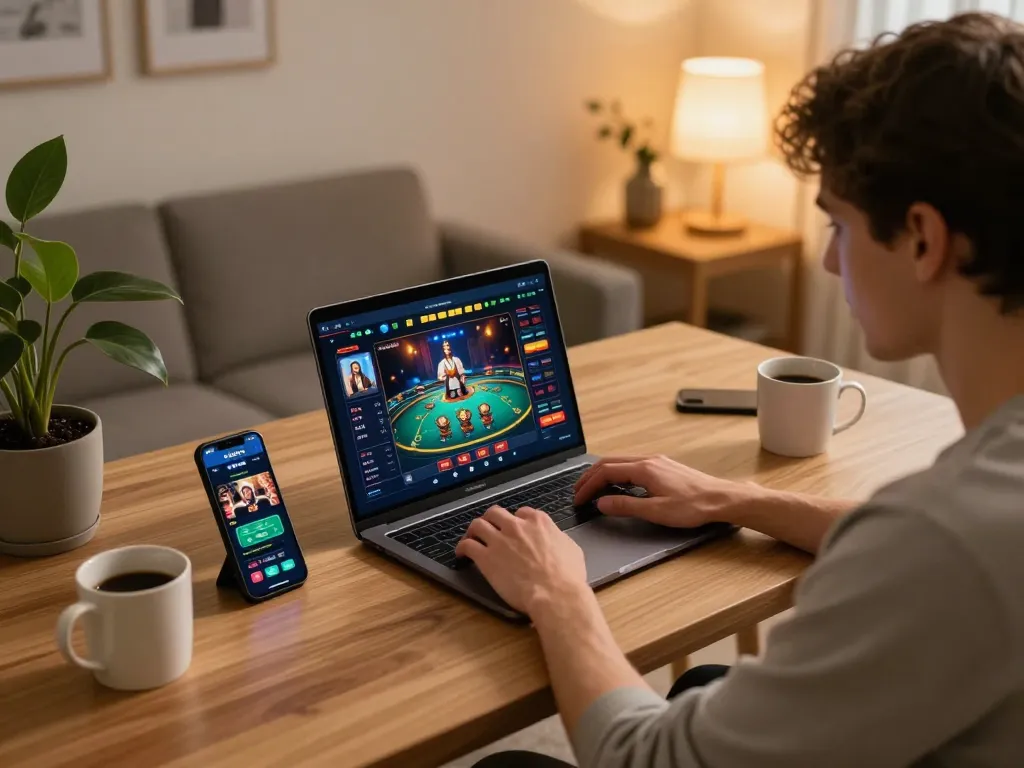 33win player engaging with online casino game from a cozy home office