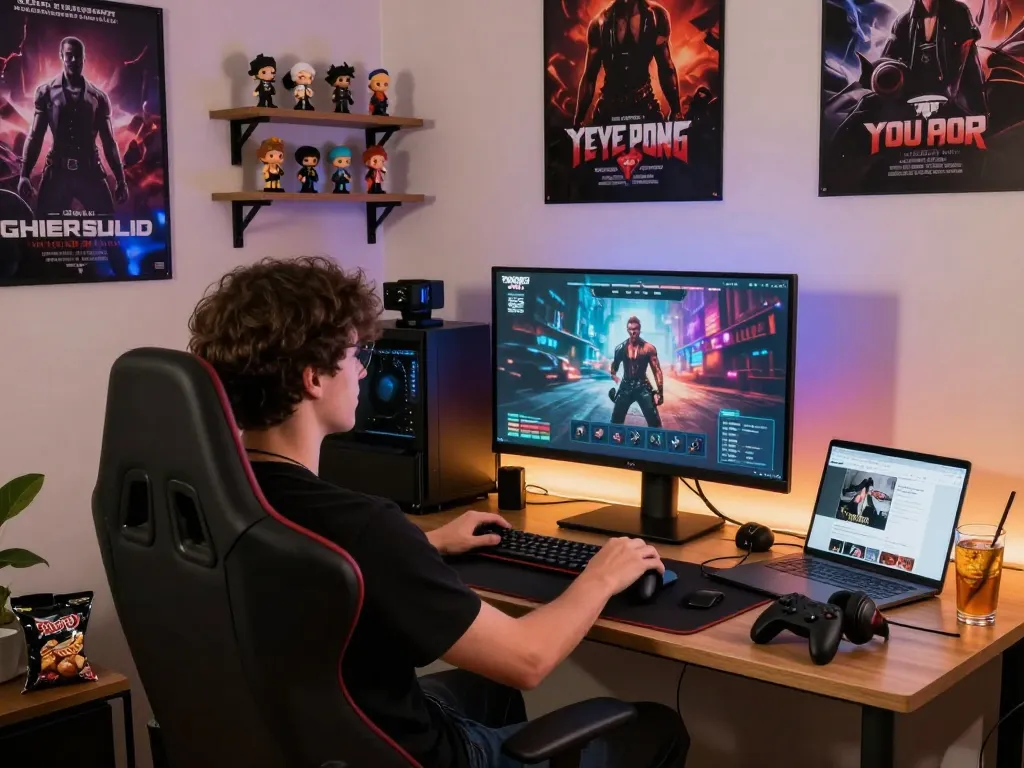 Player enjoying immersive porn games on a high-resolution gaming setup.