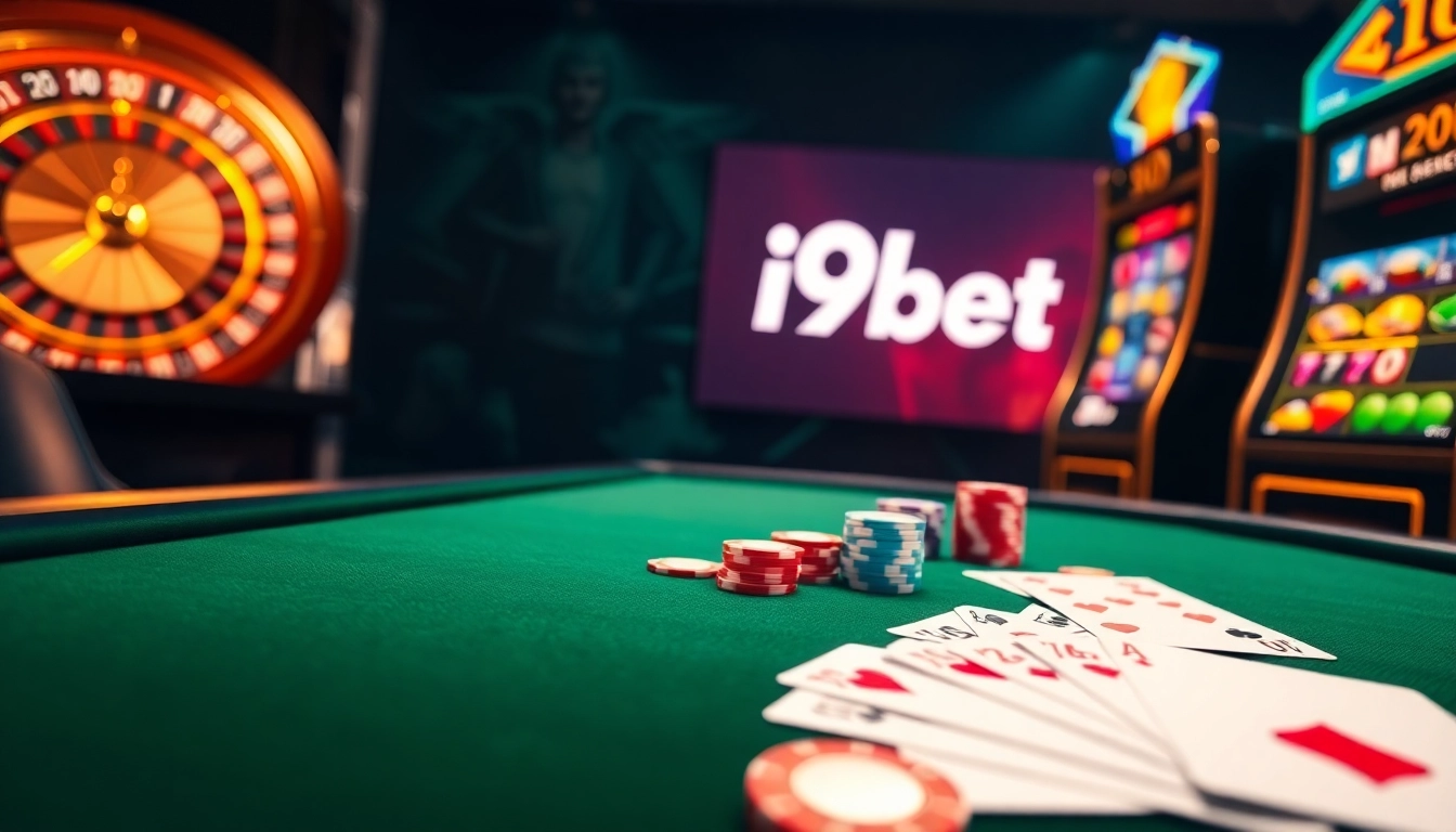 Experience thrilling gameplay with i9bet at a luxurious casino table with vibrant chips and cards.
