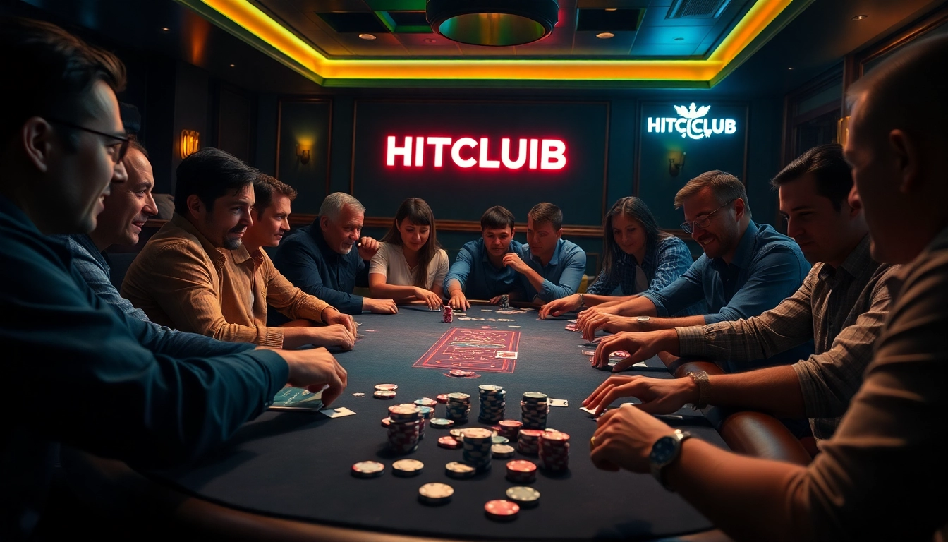 Engaged players enjoying a thrilling game of poker at HITCLUB casino table.