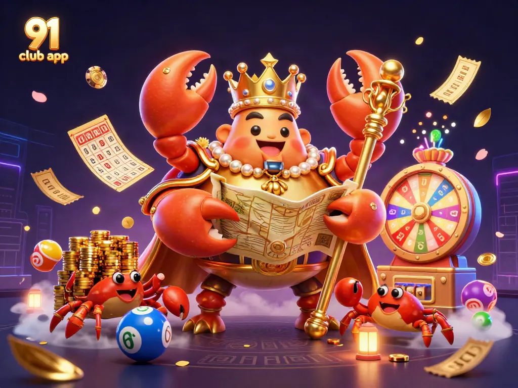 Playing the 91 club app introduces vibrant lottery games and thrilling winning opportunities in a colorful scene.