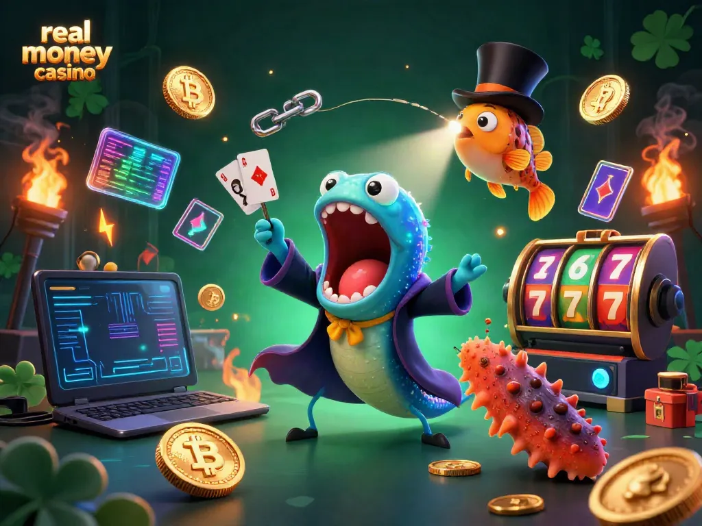 Experience thrill with real money casino features in this vibrant 3D illustration.
