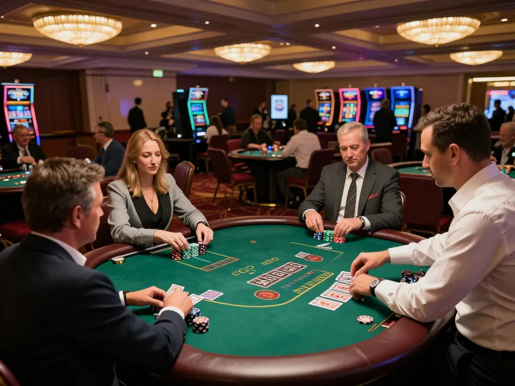 Exciting blackjack game at VA88 casino with players strategizing bets and dealer dealing cards.