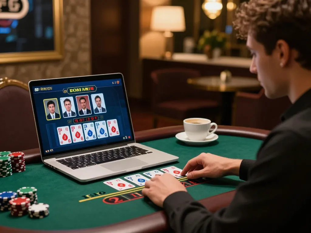 Player enjoying a live dealer blackjack game on their laptop at home, showcasing the engaging betting experience with zowin.