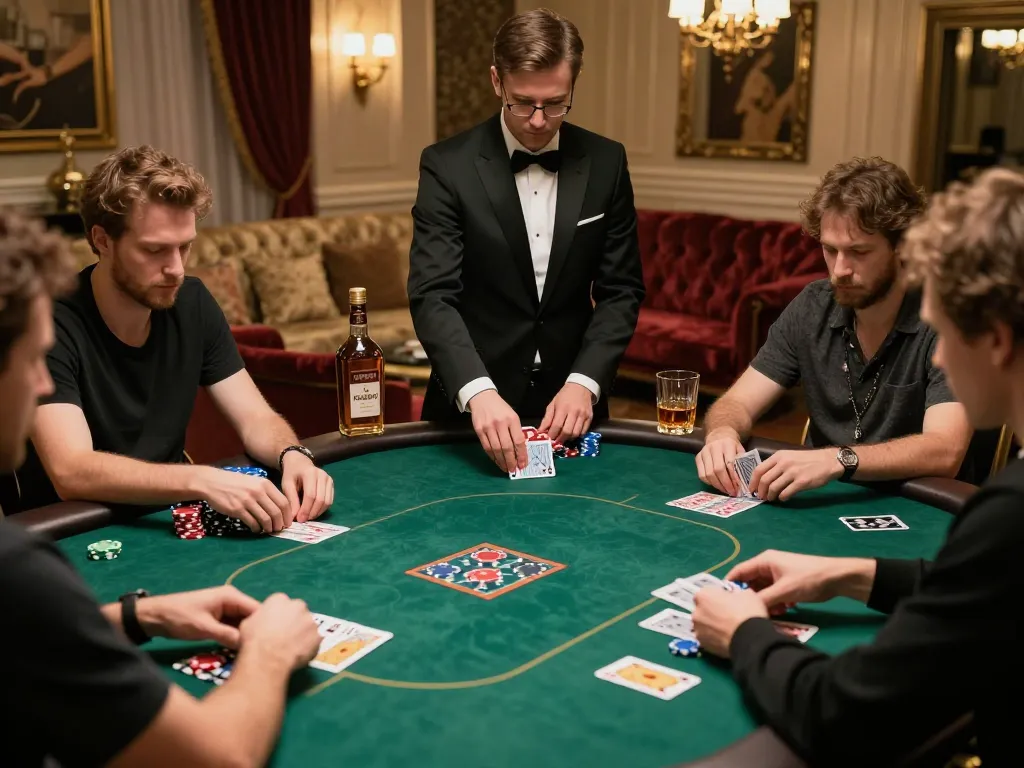 hd88 poker game with competitive players strategizing over colorful chips in an upscale setting