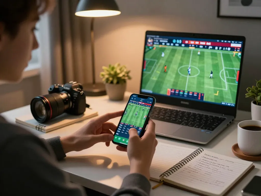 bsport user engaged in live sports betting on smartphone, showcasing dynamic gambling activity in a modern setting