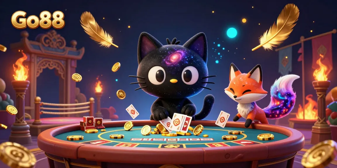 Engage in thrilling gameplay at Go88 with a vibrant cosmic casino scene featuring extraordinary characters.