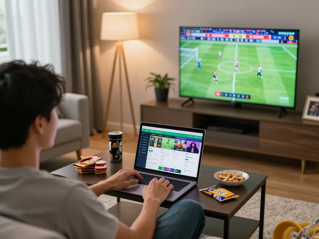 View of person using xx88 app for live sports betting in modern home setting