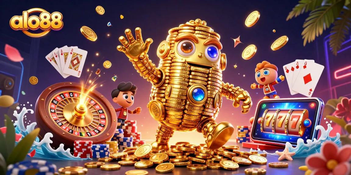 Experience captivating gameplay at alo88 with vibrant visuals of gold coins and joyous gambling action.