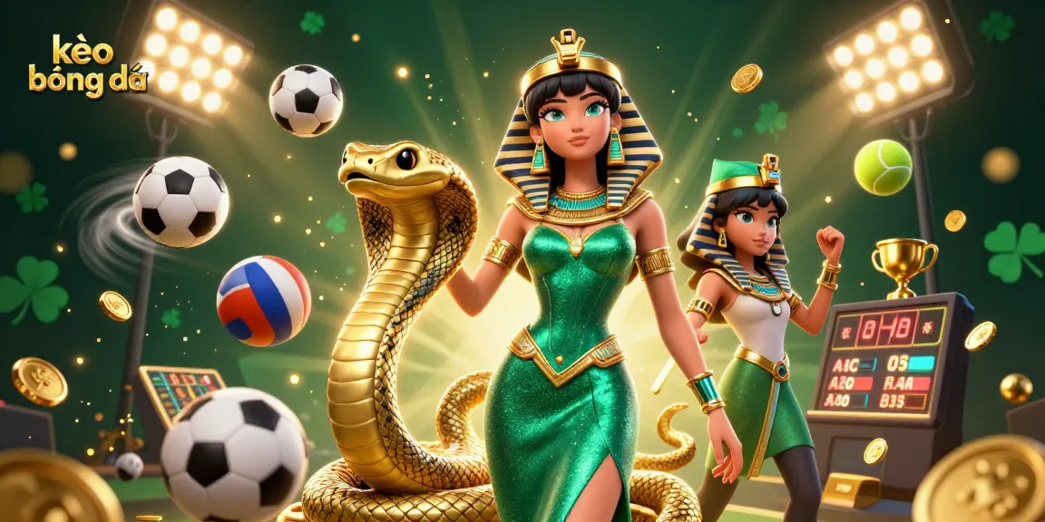 Engage with exciting kèo bóng đá action featuring dynamic sports balls, glowing trophy, and golden decor.