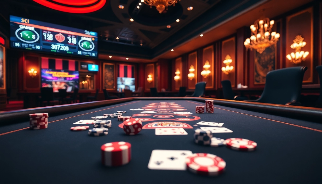 Exciting online gambling scene featuring poker chips and cards at rikvip.gb.net, evoking luxury and thrill.