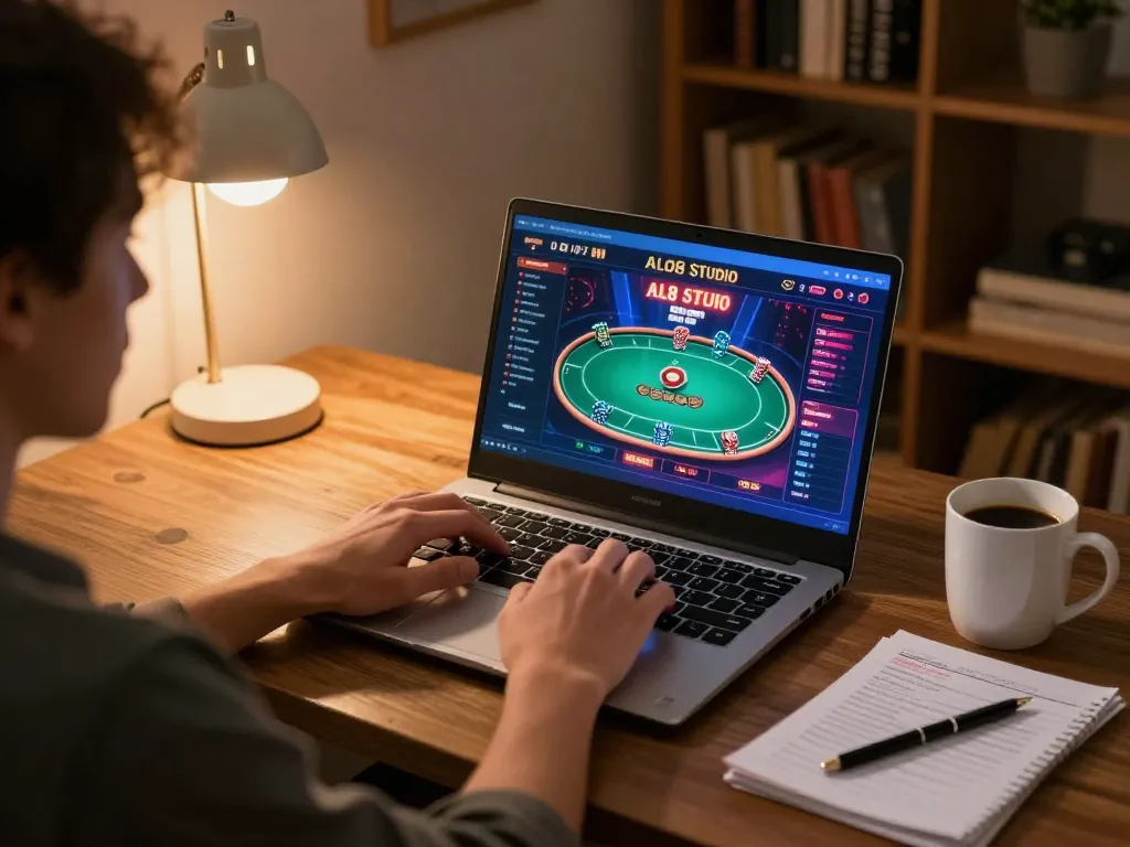 Engaging online gaming scene with ALO8 STUDIO displaying vibrant poker graphics, showcasing strategic gameplay.