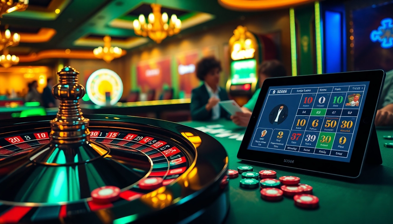 SODO66 players eagerly placing bets at a vibrant casino, showcasing excitement and luxury.