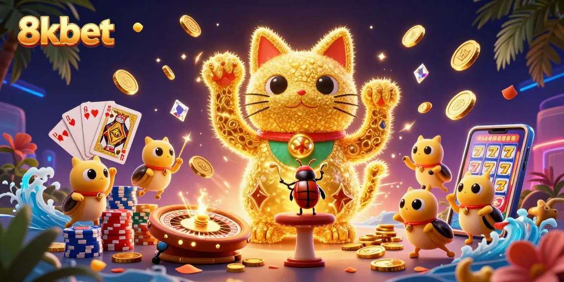 Experience excitement at 8kbet with vibrant animated casino scenes featuring lucky charms.
