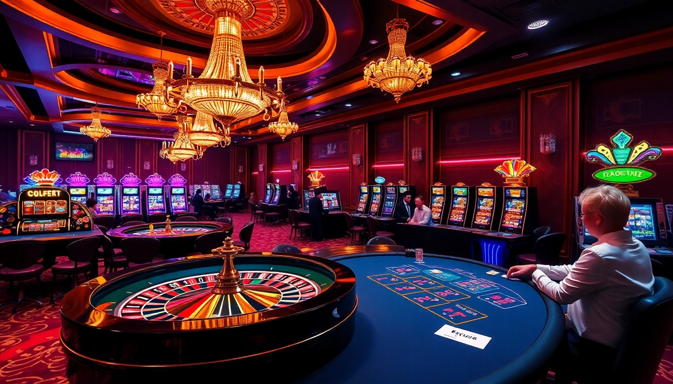 Experience the excitement of the 69vn game at this luxurious casino with vibrant slot machines and poker tables.