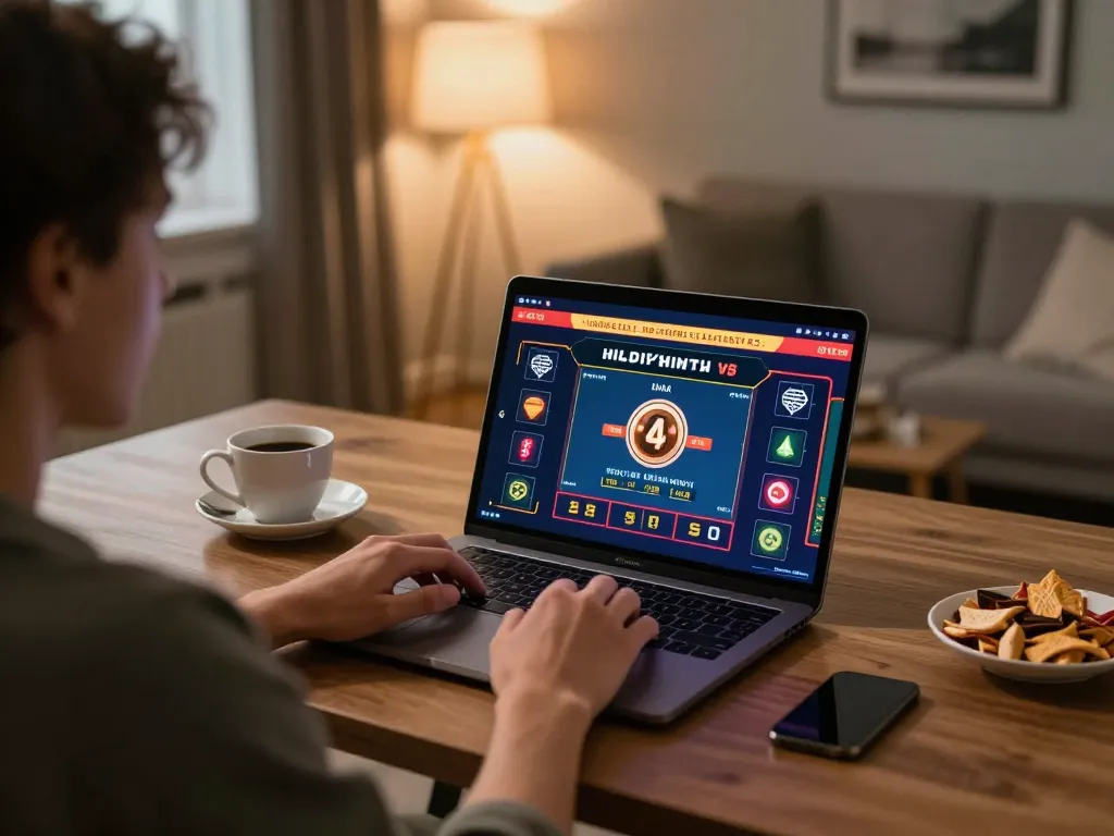 vk88 online gambling scene with player engaged in virtual casino game on laptop