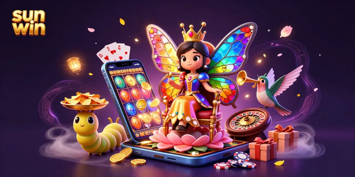 Spin the reels and win big with sun win, showcasing vibrant gaming elements and enchanting characters.