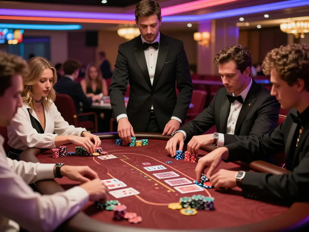 Players engaging in a strategic poker game at LV88, showcasing excitement and luxury in an upscale casino setting.