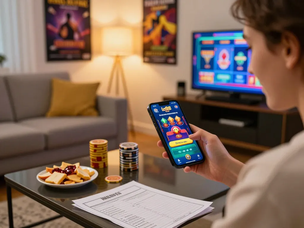 Player exploring lc88 betting app on smartphone in cozy home environment with strategy notes.