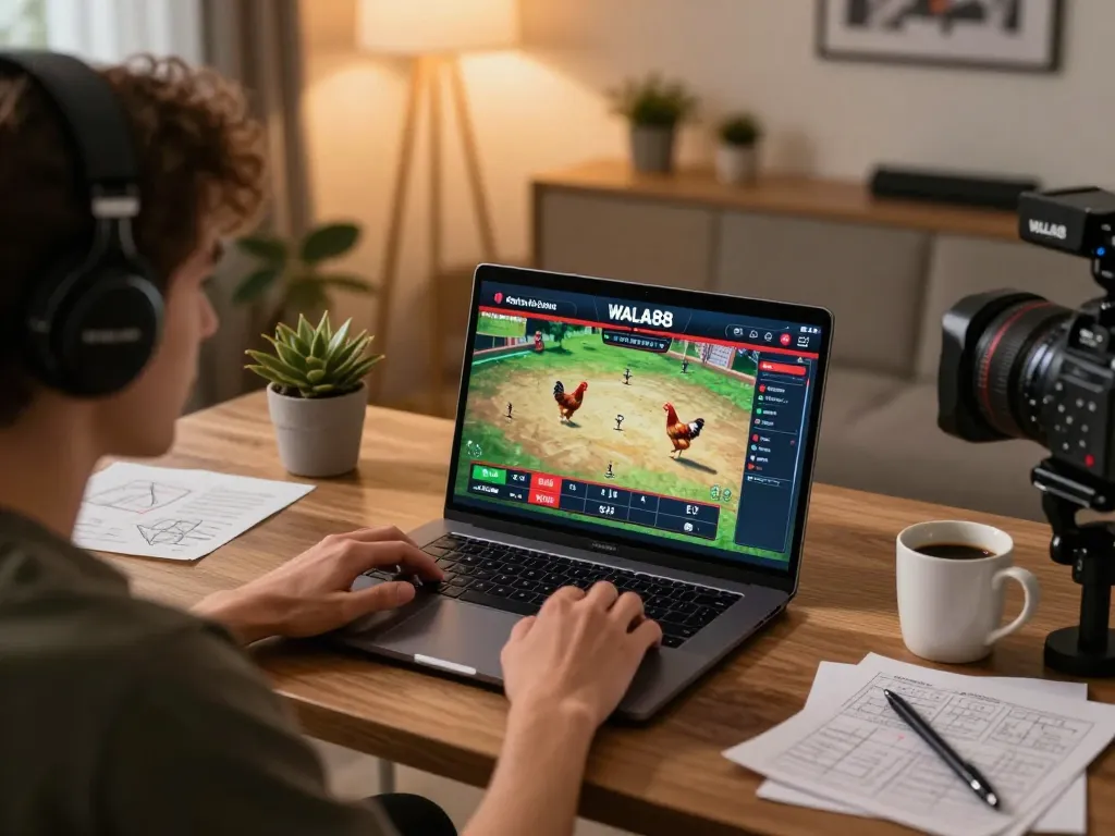 WALA88 user engaged in live betting on chicken fighting events from home