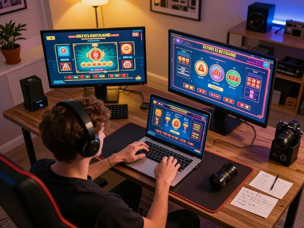 Engaging moment at 789WIN gaming setup showcasing online casino experience with strategic gameplay focus.