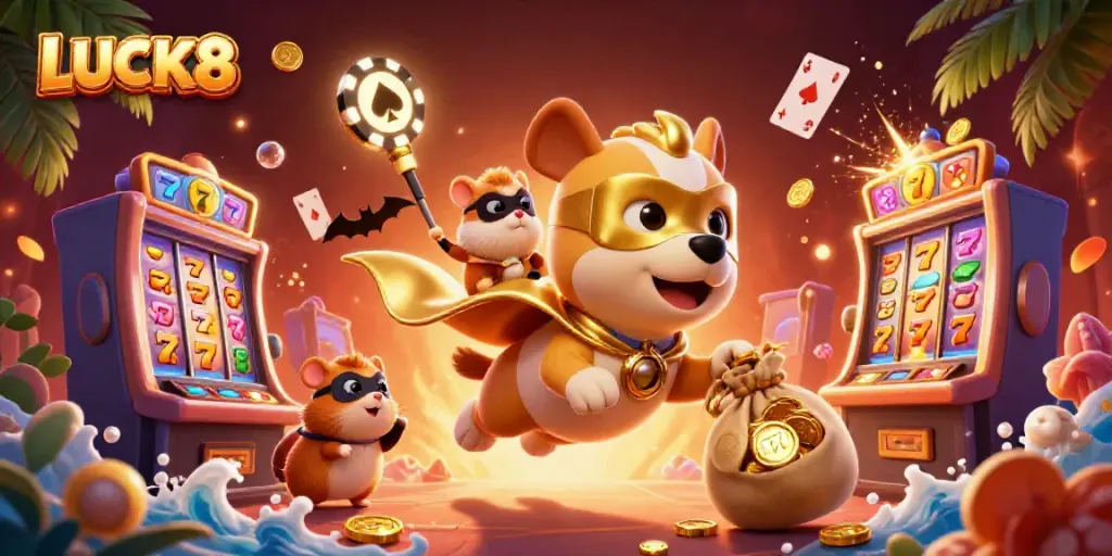 LUCK8 delivers thrilling slot jackpots with cartoon superhero dog and treasure elements.