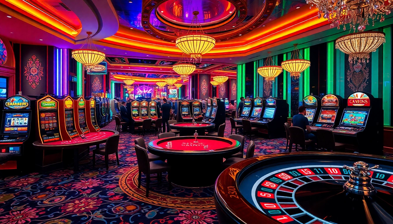 Experience the thrill of gaming at SODO CASINO with lively poker tables and vibrant slot machines.